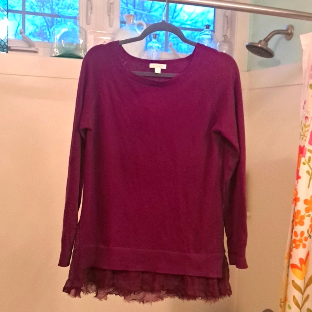 Garnet Hill Womens size Medium Layered Cashmere Sweater Shirttail Embroidered